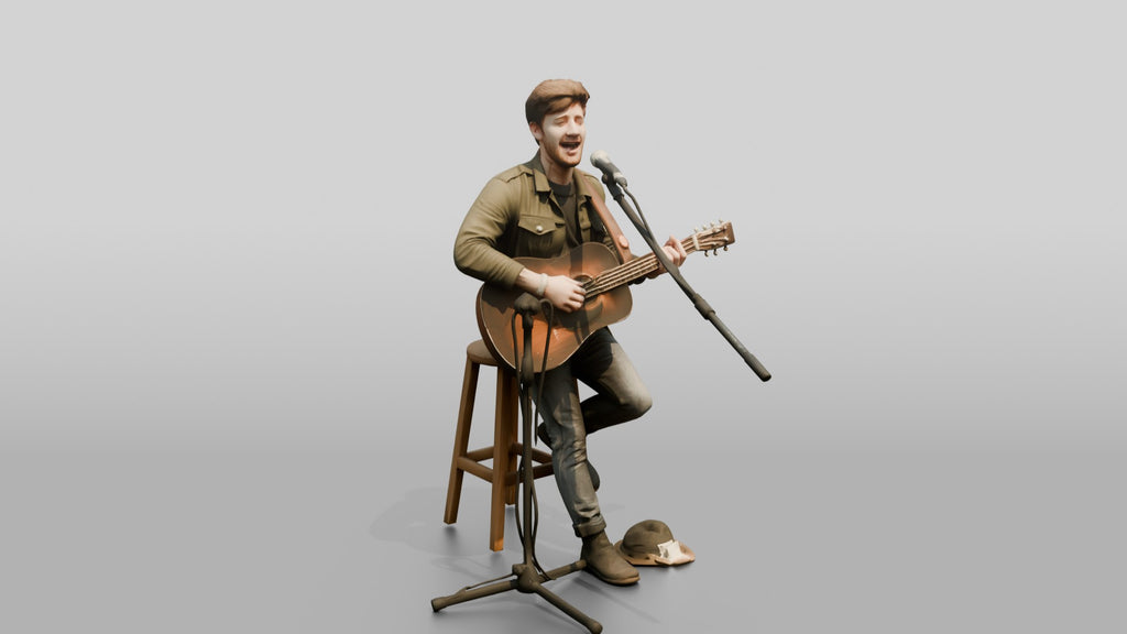 Street Busker Playing Acoustic Guitar