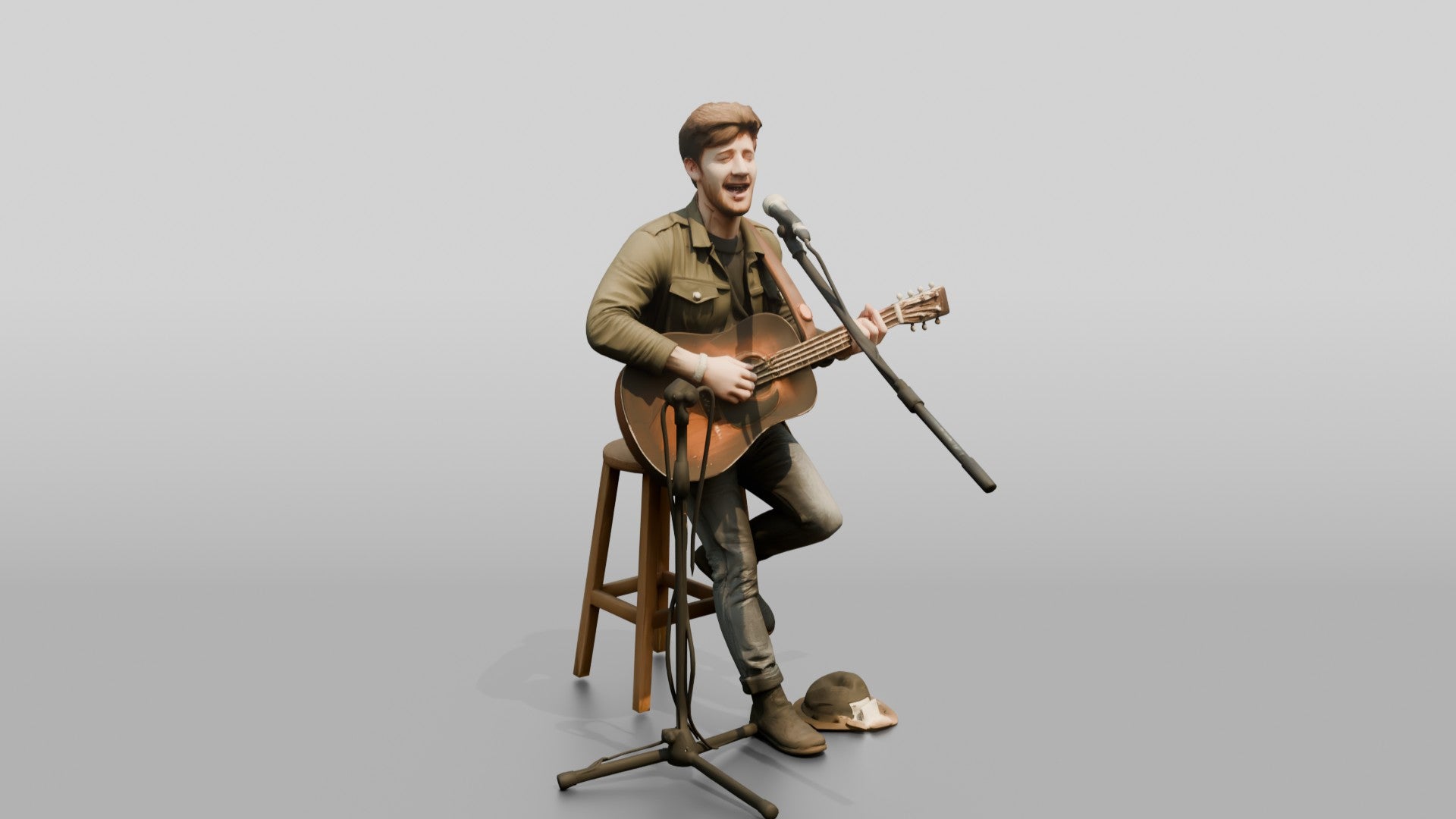 Street Busker Playing Acoustic Guitar