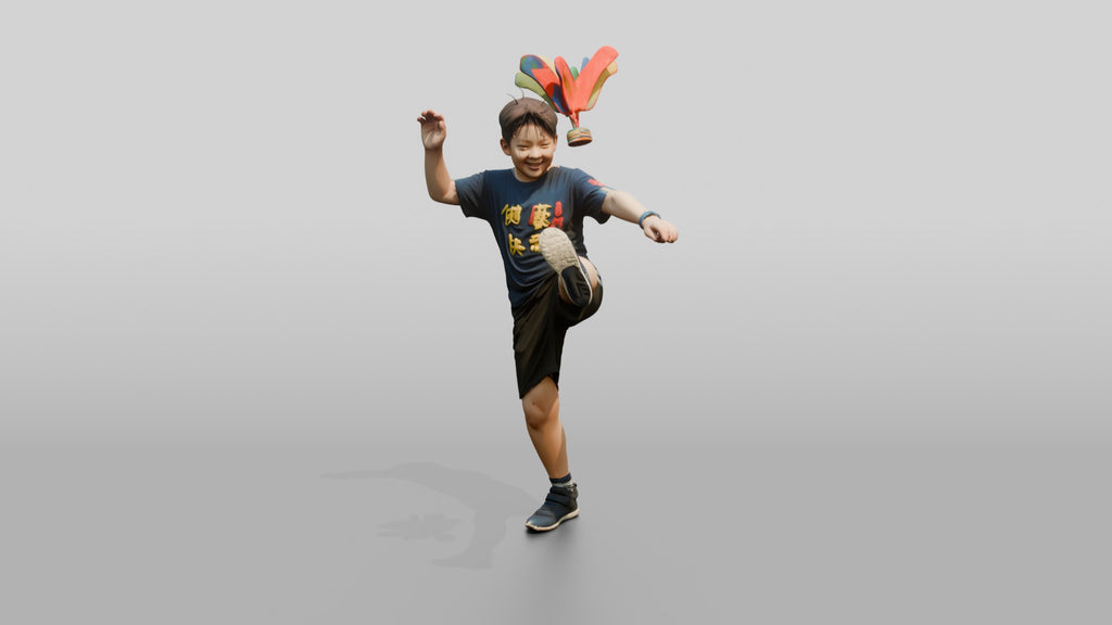 Chinese Boy Playing Jianzi Shuttlecock