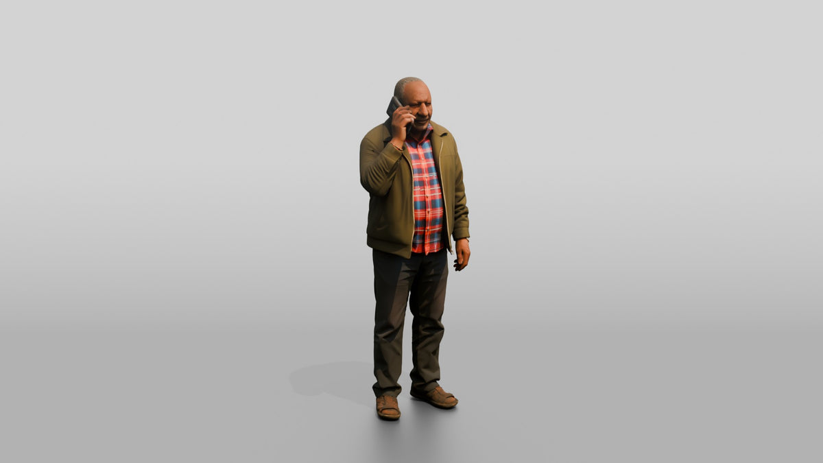 Elderly African Man Talking on the Phone - 3D character model, view 1