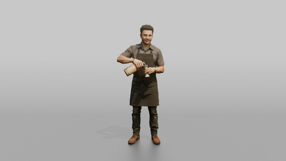 Bartender Man Holding A Jigger And A Bottle - 3D character model, view 5