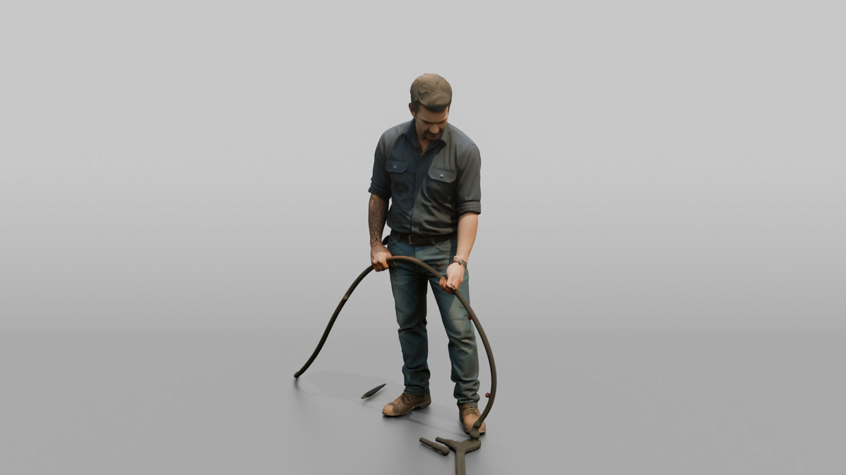 Farmer Inspecting Irrigation Drip Lines - 3D character model, view 4