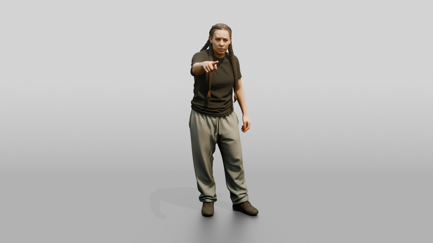 Latina Female Prisoner in a Black T-shirt and Grey Sweatpants