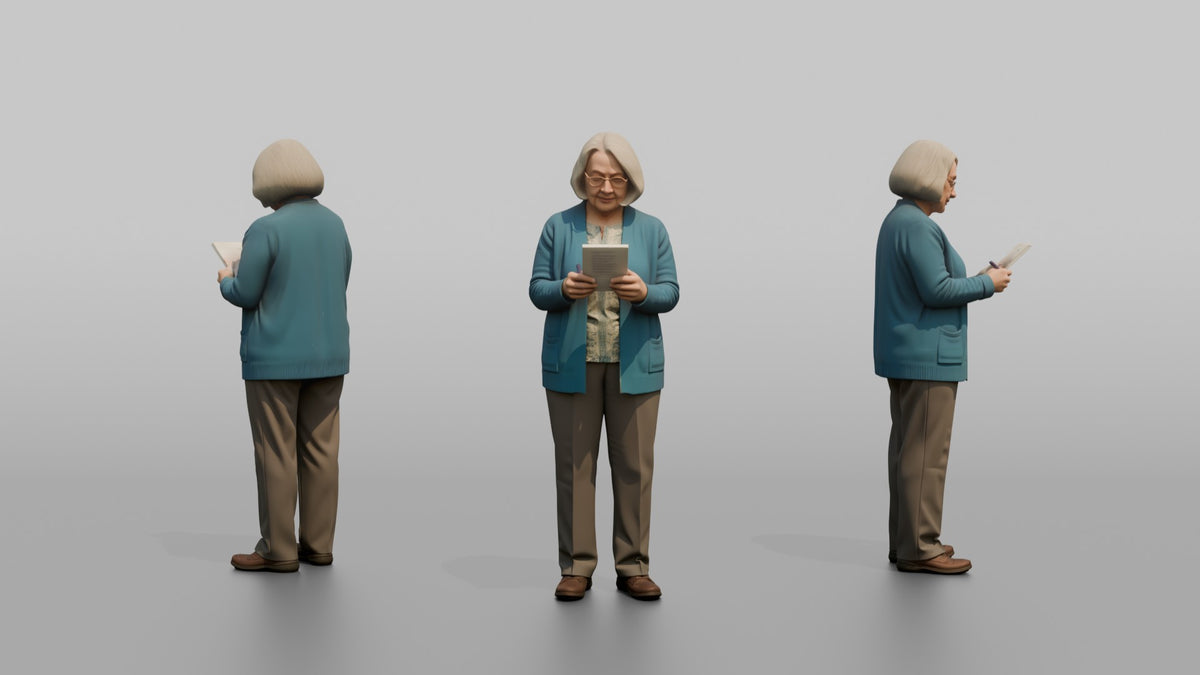 Woman Customer Holding A Handwritten Shopping List - 3D character model, view 1