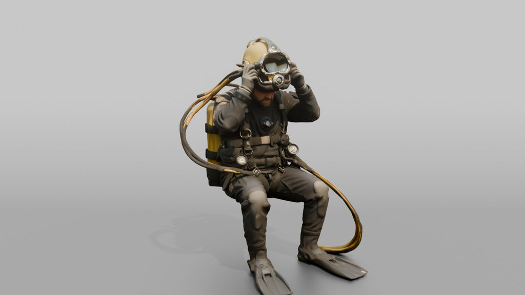 Diver Adjusting His Helmet Before a Dive