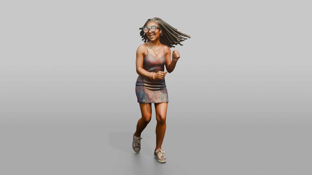 Patron Woman Wearing Statement Colorful Sunglasses, Dancing Under Lights - 3D character model, view 4