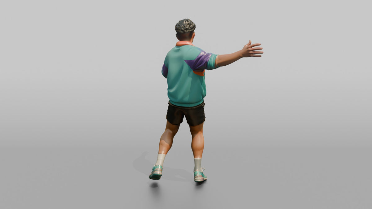Patron Man Wearing A Bright Windbreaker Jacket, Arms Out Mid-dance - 3D character model, view 3