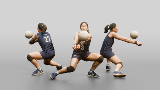 East Asian Female Volleyball Player in Navy Blue Jersey