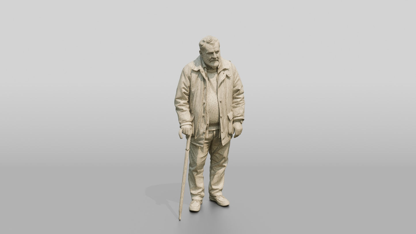 Elderly White Man Leaning on His Umbrella