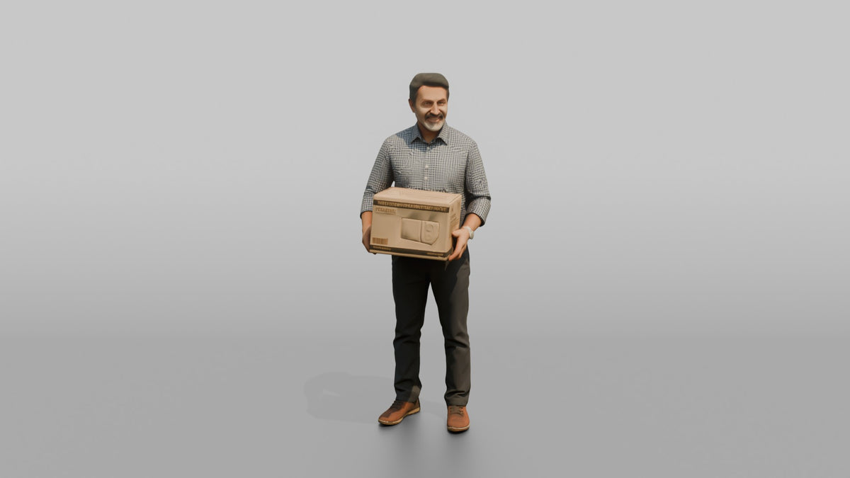 Man Customer Holding A Boxed Item - 3D character model, view 5