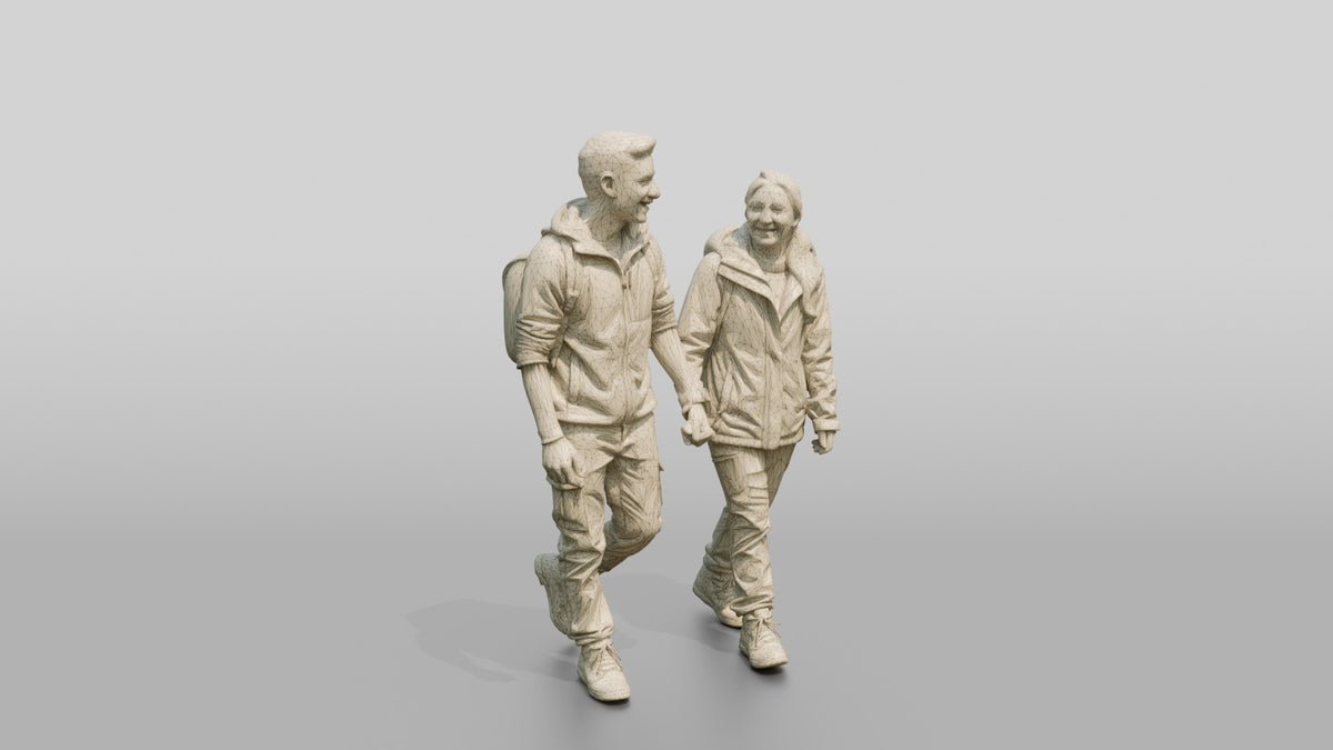 Central American Couple Walking - wireframe topology preview