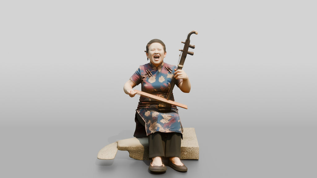 Chinese Woman in Qipao Playing Erhu