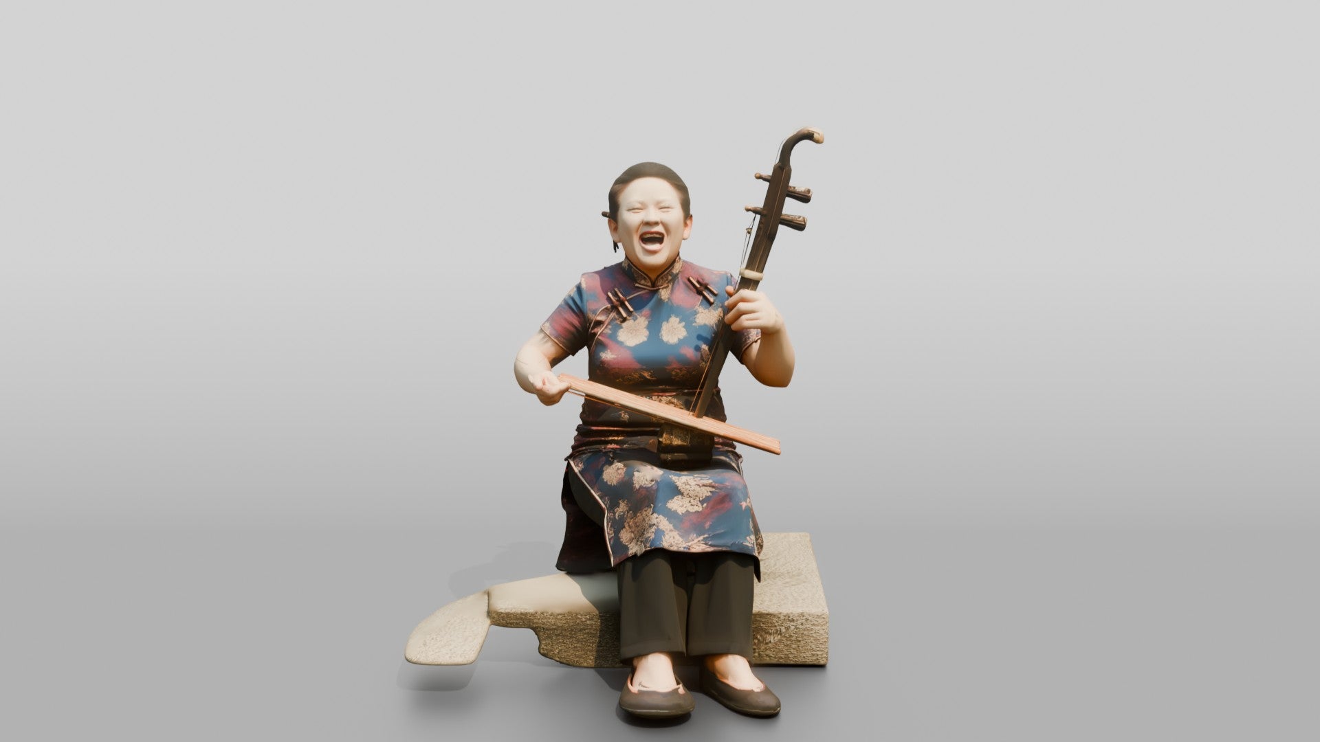 Chinese Woman in Qipao Playing Erhu