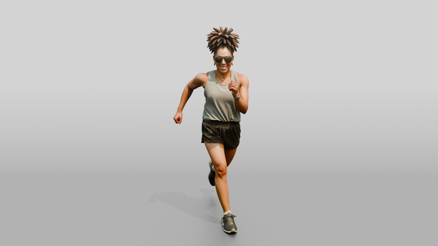African-American Woman Striding Powerfully on the Beach