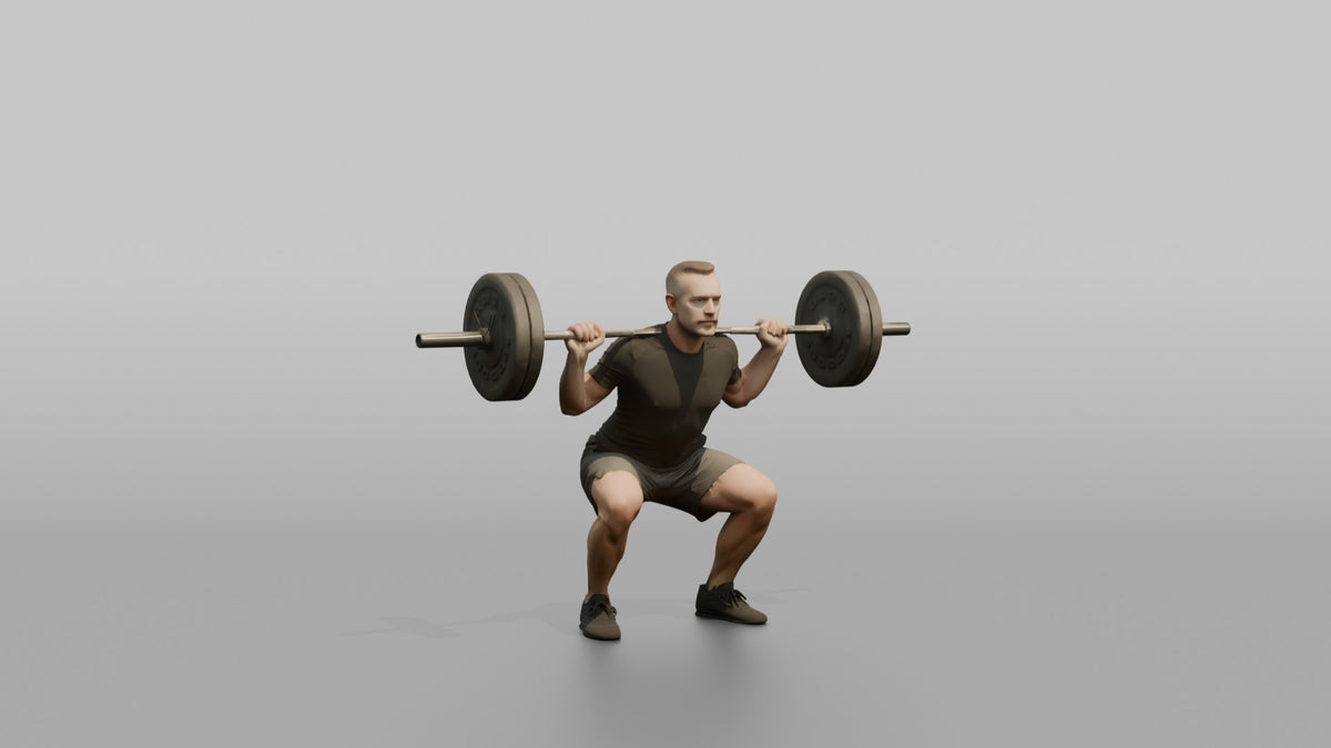 Weightlifter Man Holding A Barbell Across The Shoulders In A Squat Stance - 3D character model