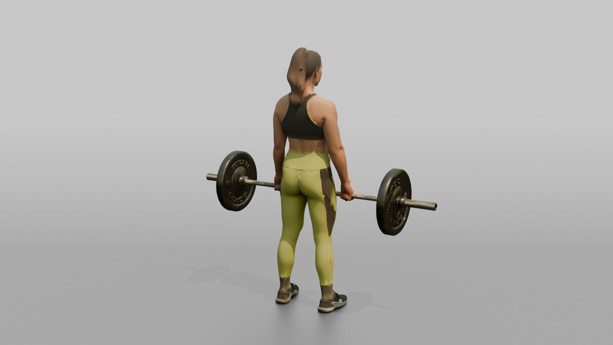 Weightlifter Woman Holding A Loaded Barbell At The Hips Ready To Lift - 3D character model, view 3