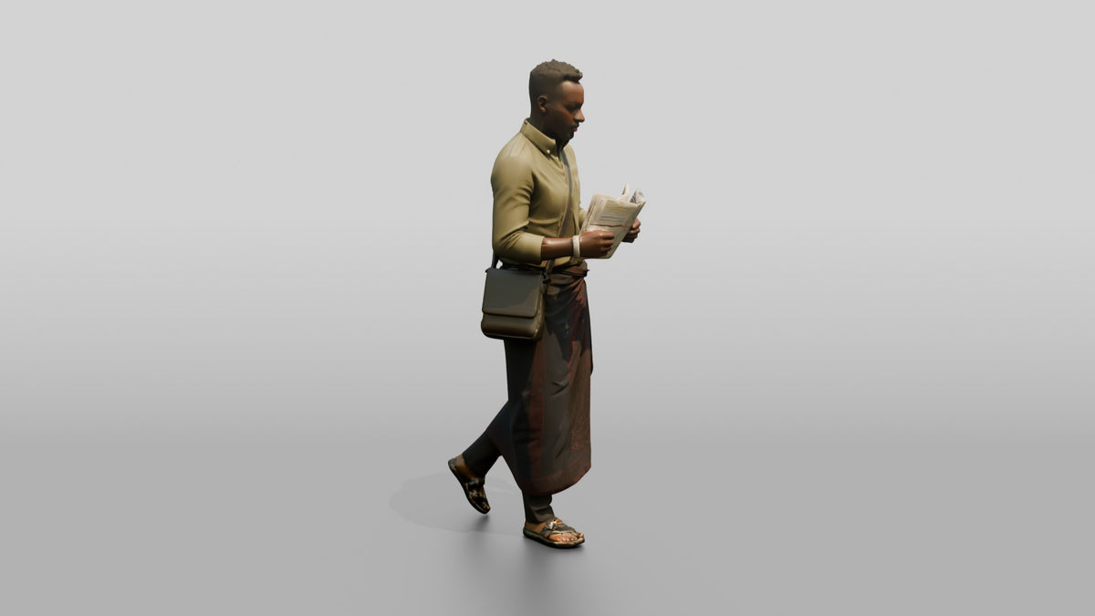 African Man Reading a Map in a Wrap Skirt - 3D character model, view 2