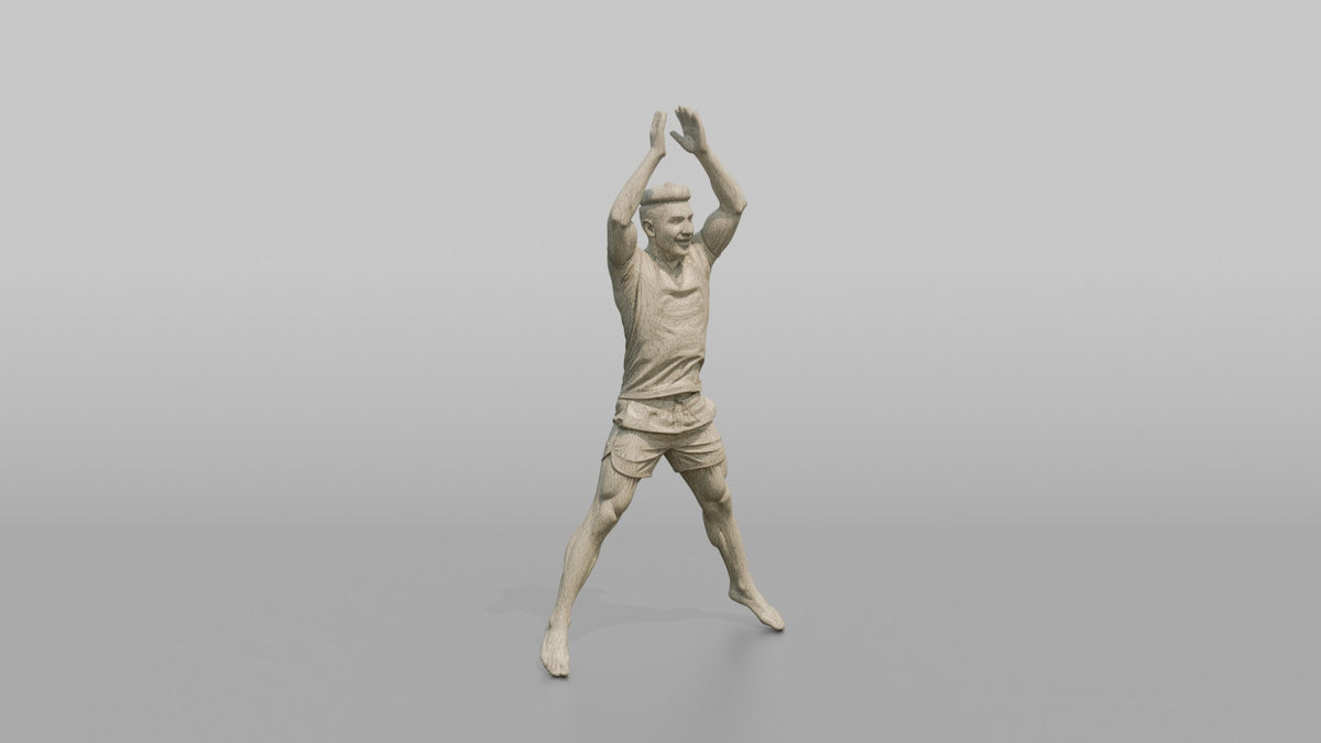 Fitness Influencer Man Mid Jumping-jack, Arms Overhead - wireframe topology preview
