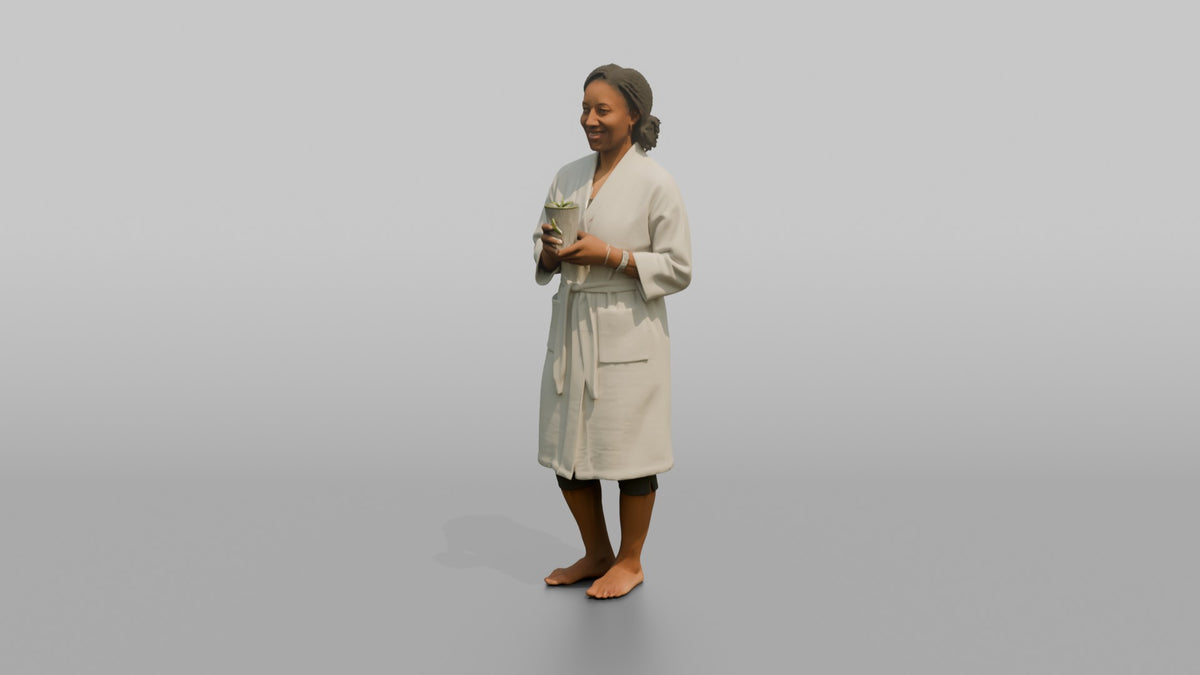 Spa Client Man Standing Holding A Glass Of Cucumber-infused Water - 3D character model, view 4