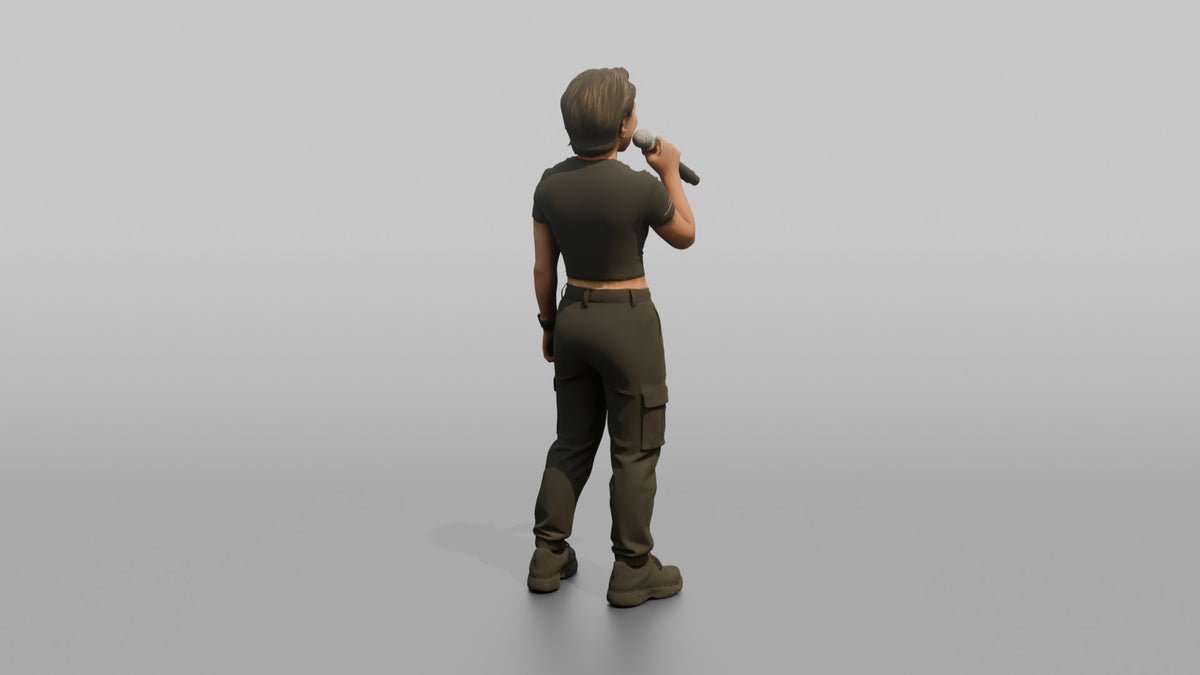 Club DJ Woman Holding A Microphone In One Hand - 3D character model, view 3