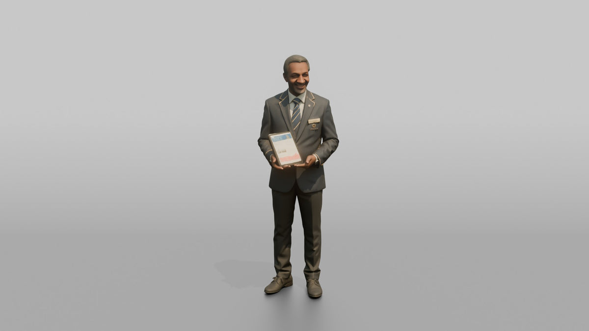 Concierge Woman Holding A Tablet With A City Guide Open - 3D character model, view 5