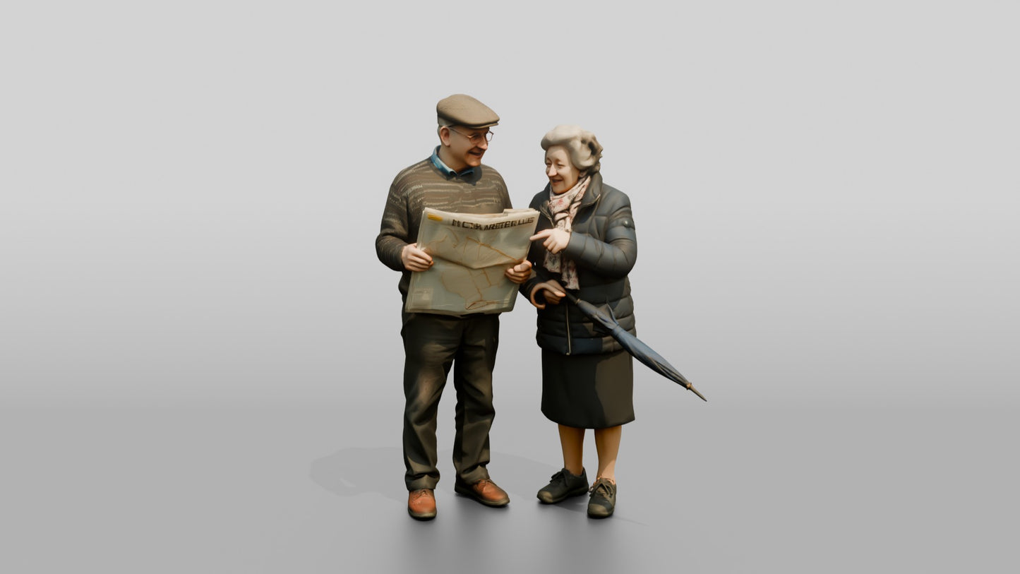 Elderly Couple Reading Map with Umbrella