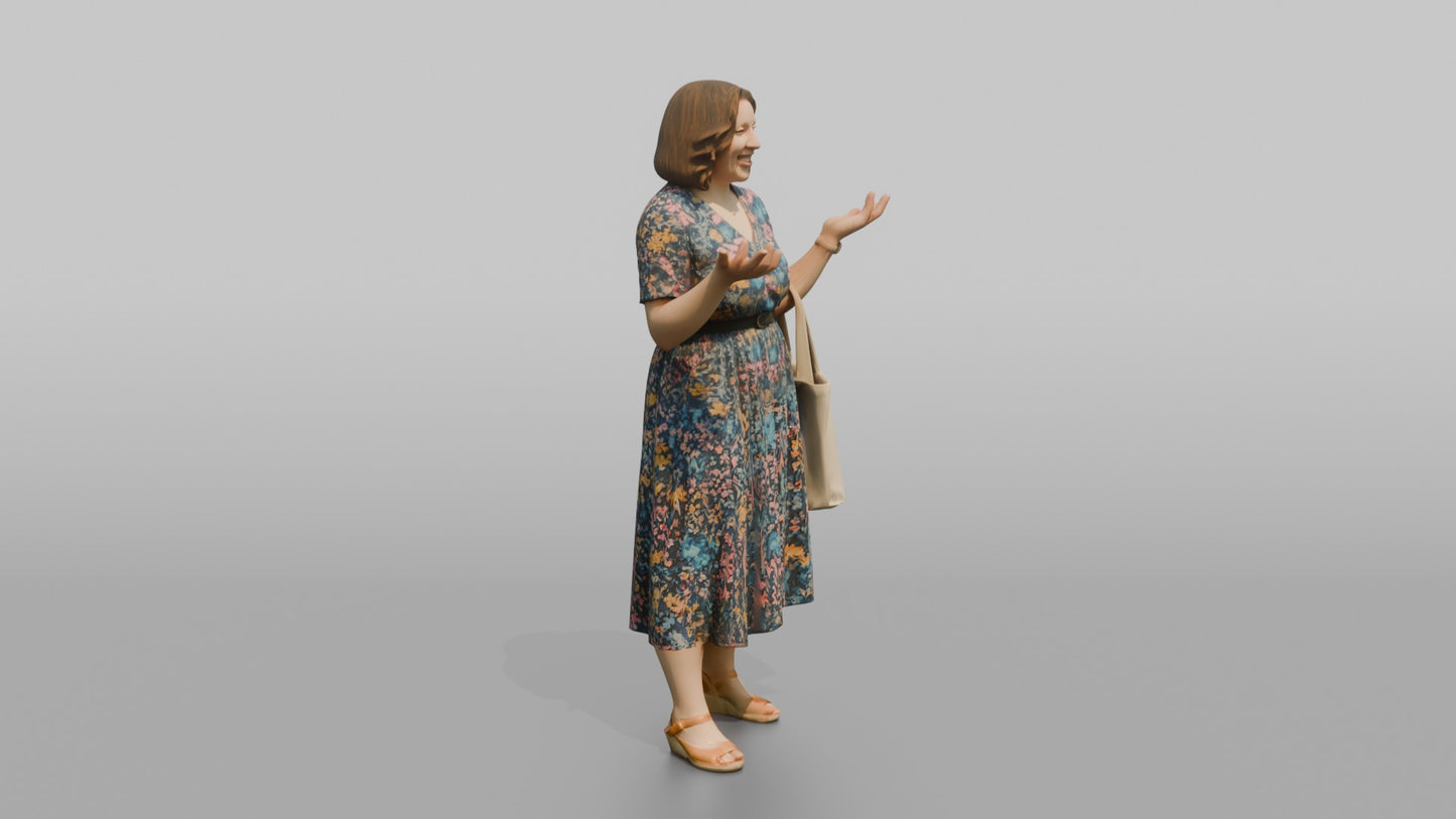 British Woman Laughing in a Floral Summer Dress