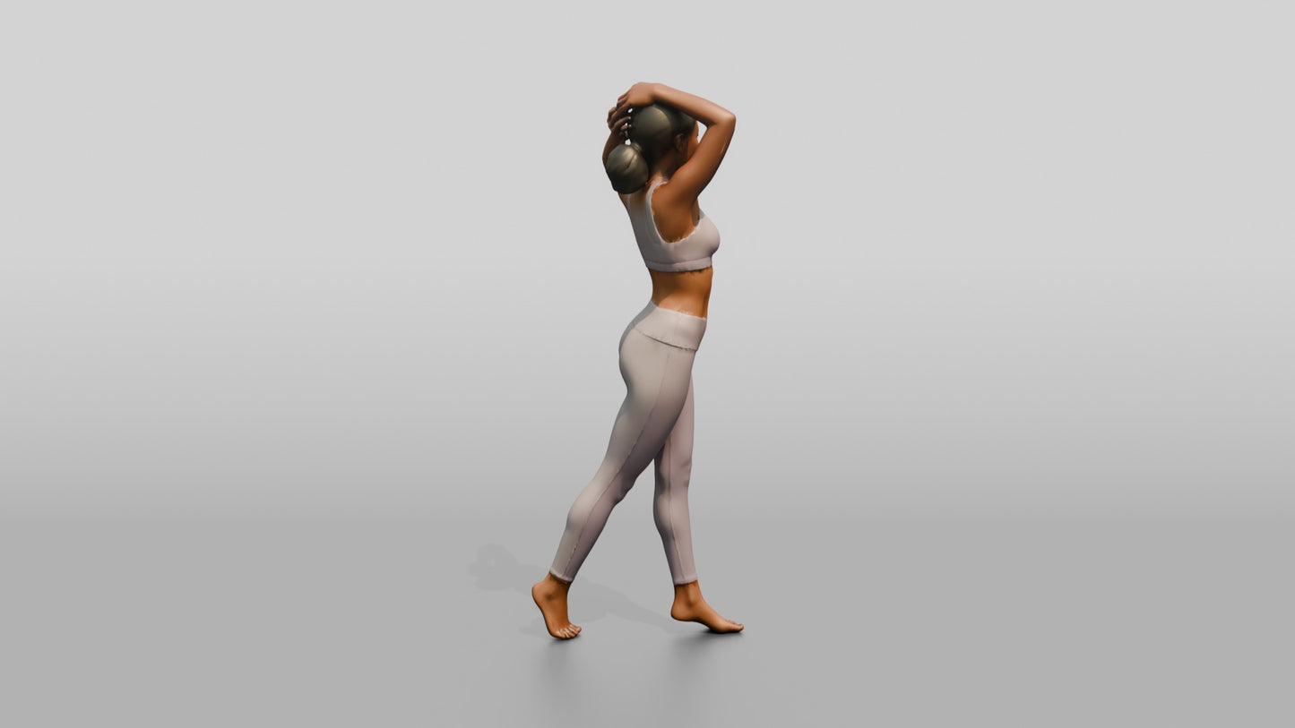 Woman in Lilac Activewear with Arms Raised to Her Hair