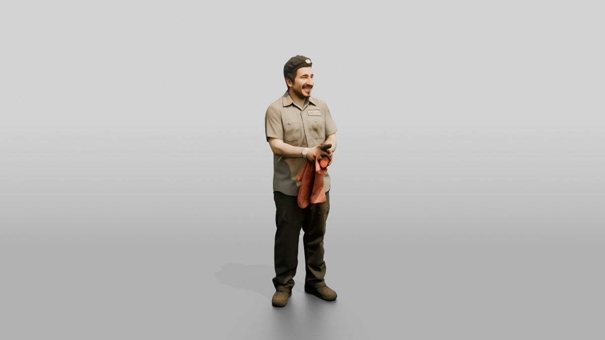Mechanic Wiping Hands with a Shop Rag - 3D character model, view 1