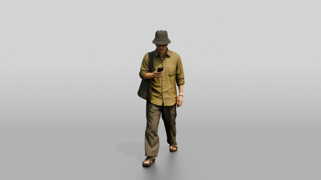 Man Checking Phone in Linen Shirt