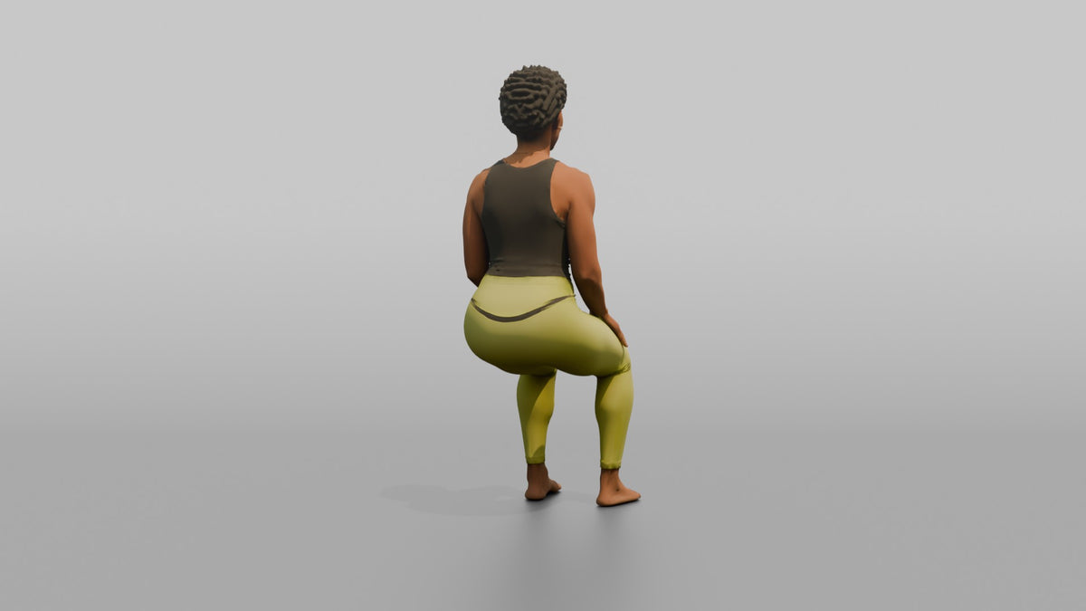 Bodyweight Athlete Woman Holding A Wall-sit Position - 3D character model, view 2