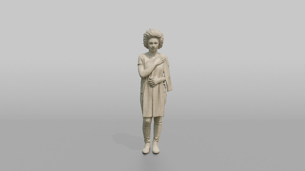 Woman Customer Holding A Dress Against Her Body - wireframe topology preview