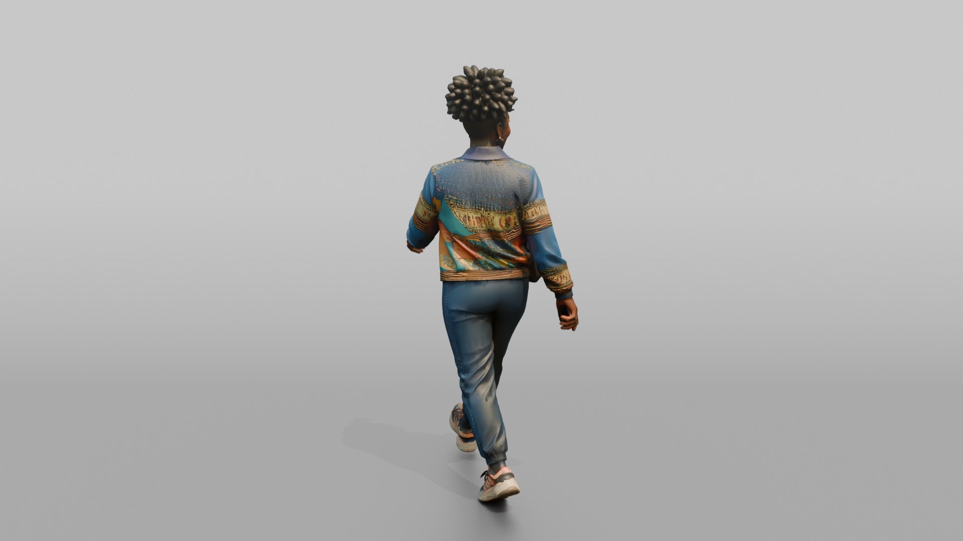 African Woman in Ankara Bomber Jacket Walking