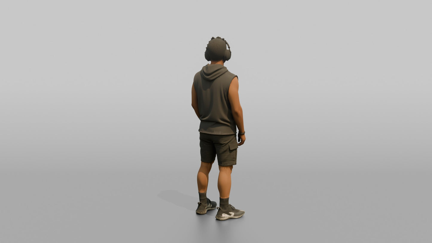 Vacationer Wearing Sleeveless Hoodie And Shorts