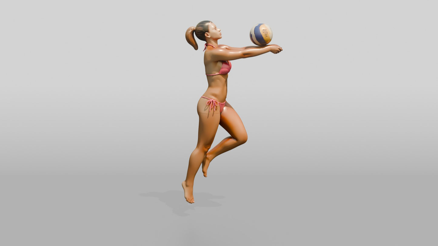Latina Woman Diving for Beach Volleyball