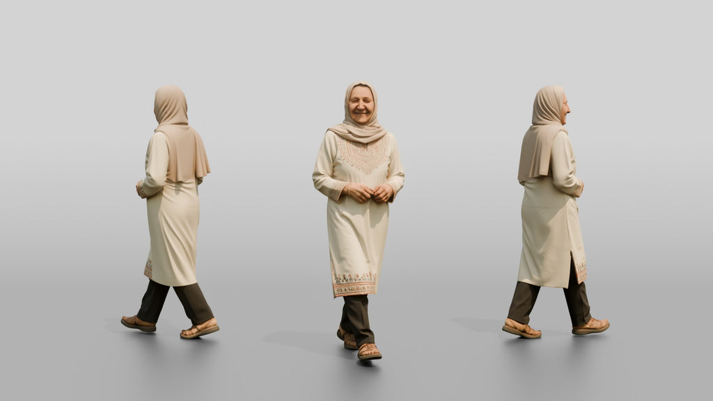 Petite Elderly Jordanian Woman in Hijab and Kaftan