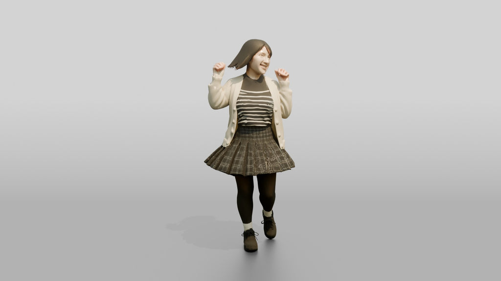 Asian Woman Spinning in Pleated Skirt