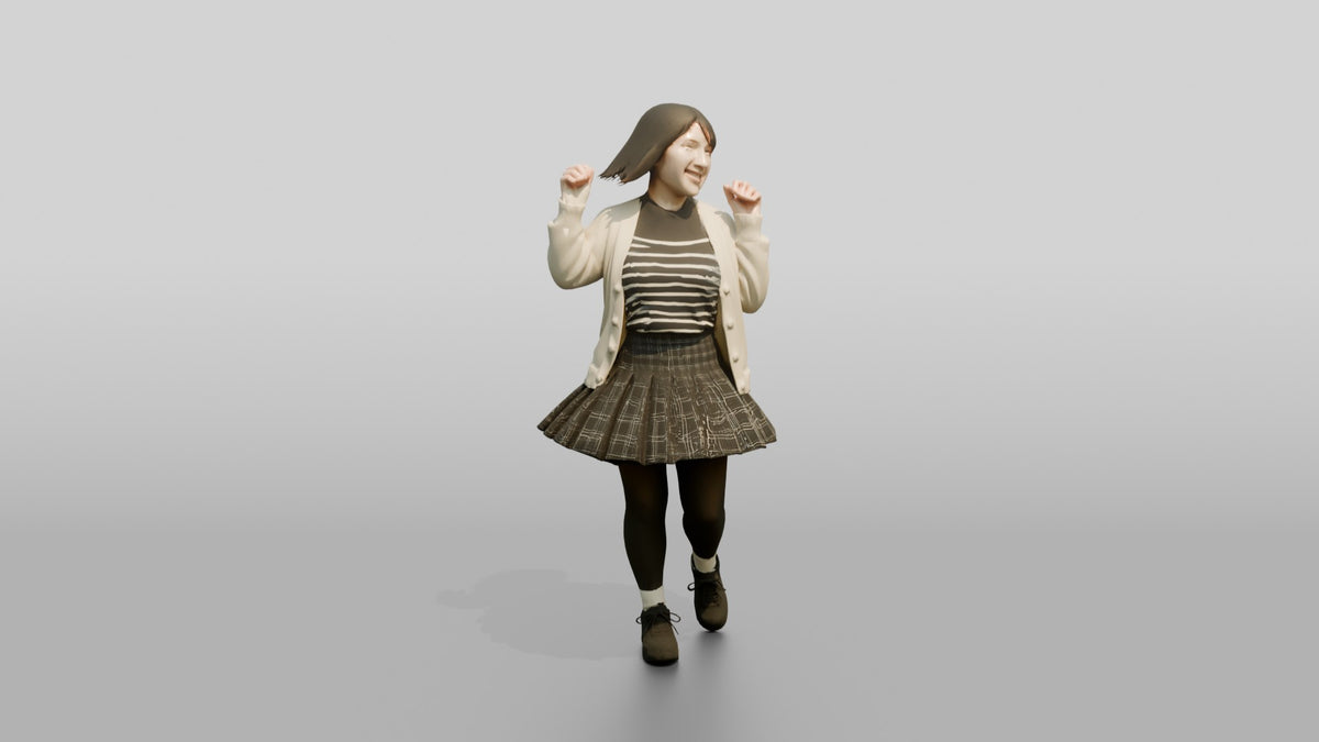 Asian Woman Spinning in Pleated Skirt - 3D character model, view 2
