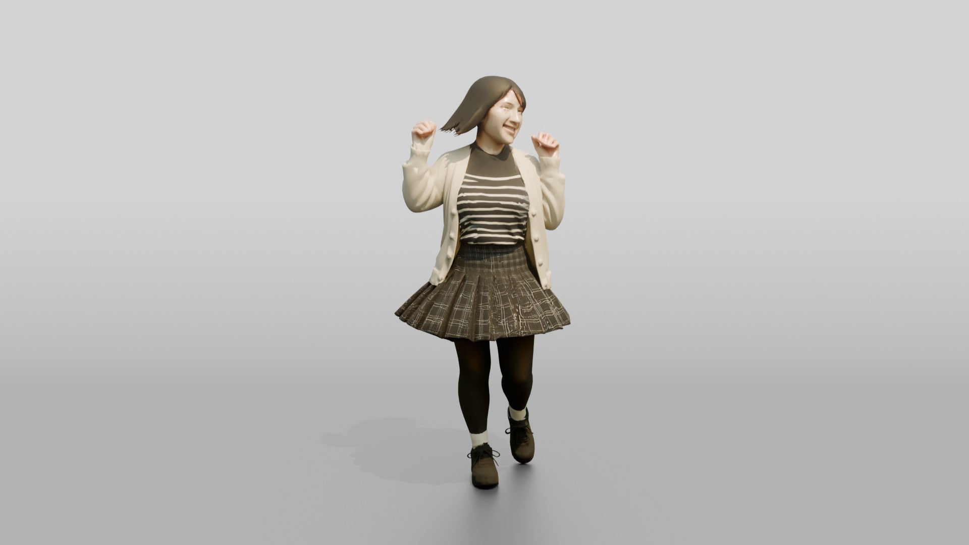 Asian Woman Spinning in Pleated Skirt