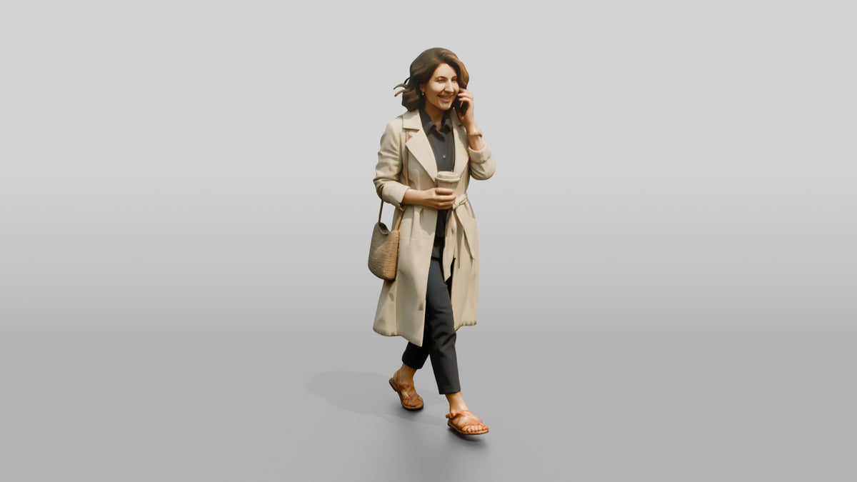 Slim Middle-Aged Persian Woman in a Linen Trench Coat - 3D character model, view 1