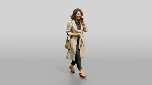 Slim Middle-Aged Persian Woman in a Linen Trench Coat - 3D character model, view 1