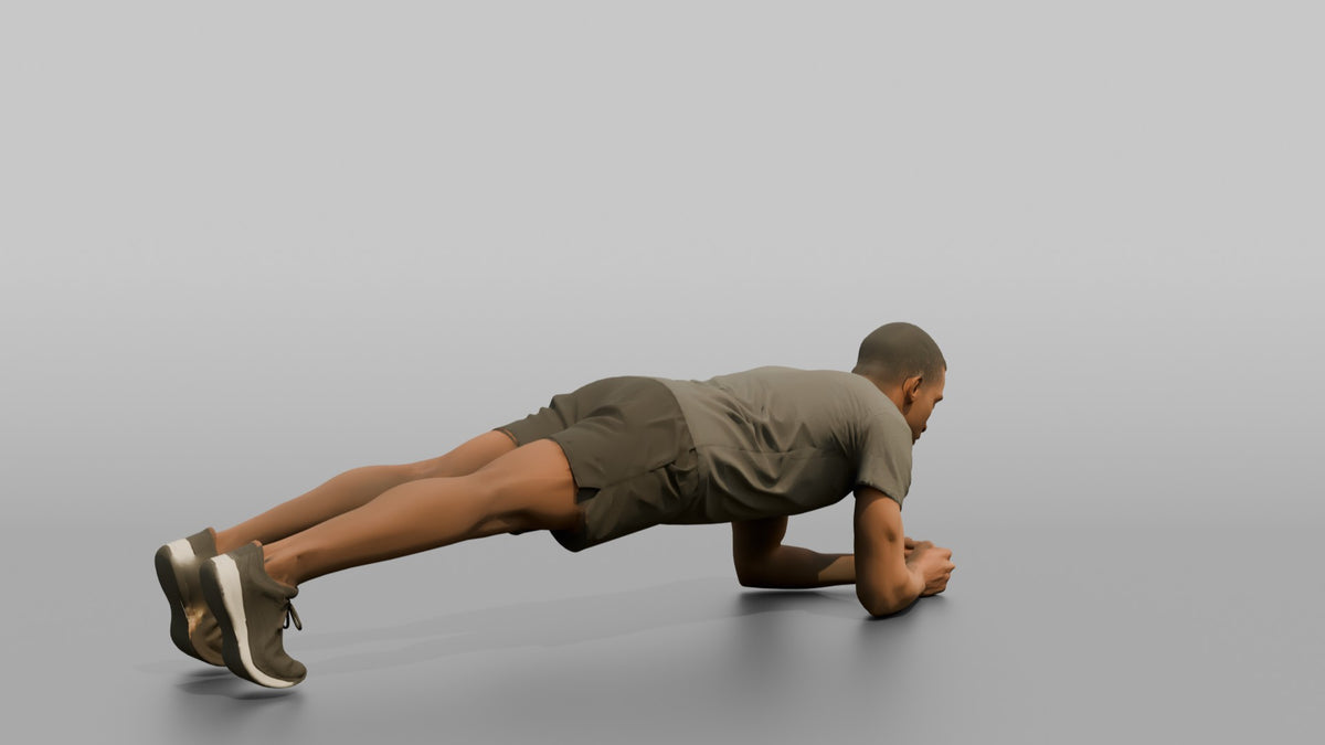 Bodyweight Athlete Man Holding A Plank Position - 3D character model, view 3