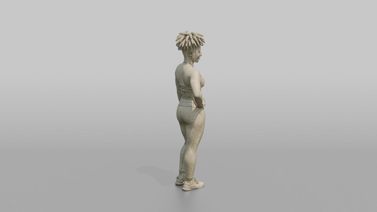 Physique Model Woman Flexing A Side Pose, One Hand On Hip - wireframe topology preview