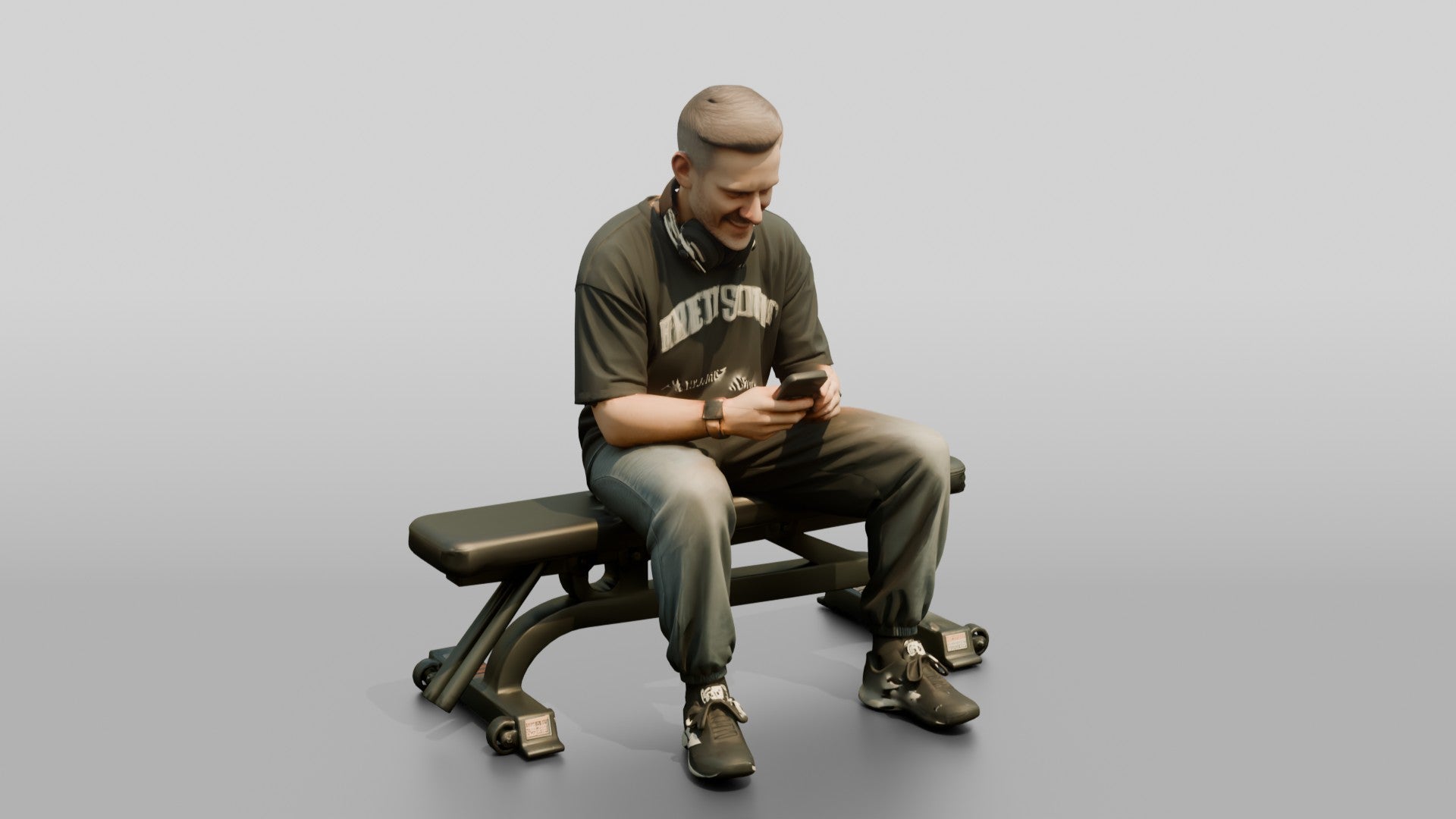 Man Sitting on Weight Bench
