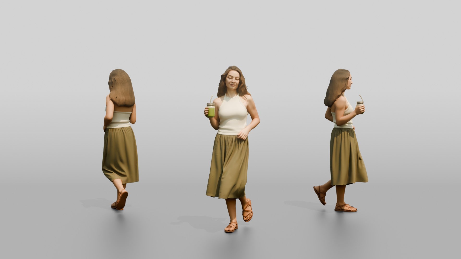Woman with a Cocktail in an Olive Skirt