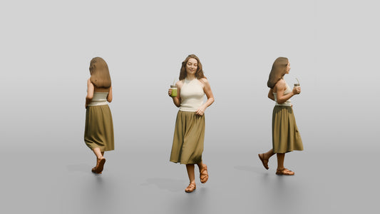 Woman with a Cocktail in an Olive Skirt - 3D character model