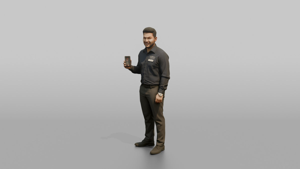 Host Man Holding A Pager Buzzer Device - 3D character model, view 4