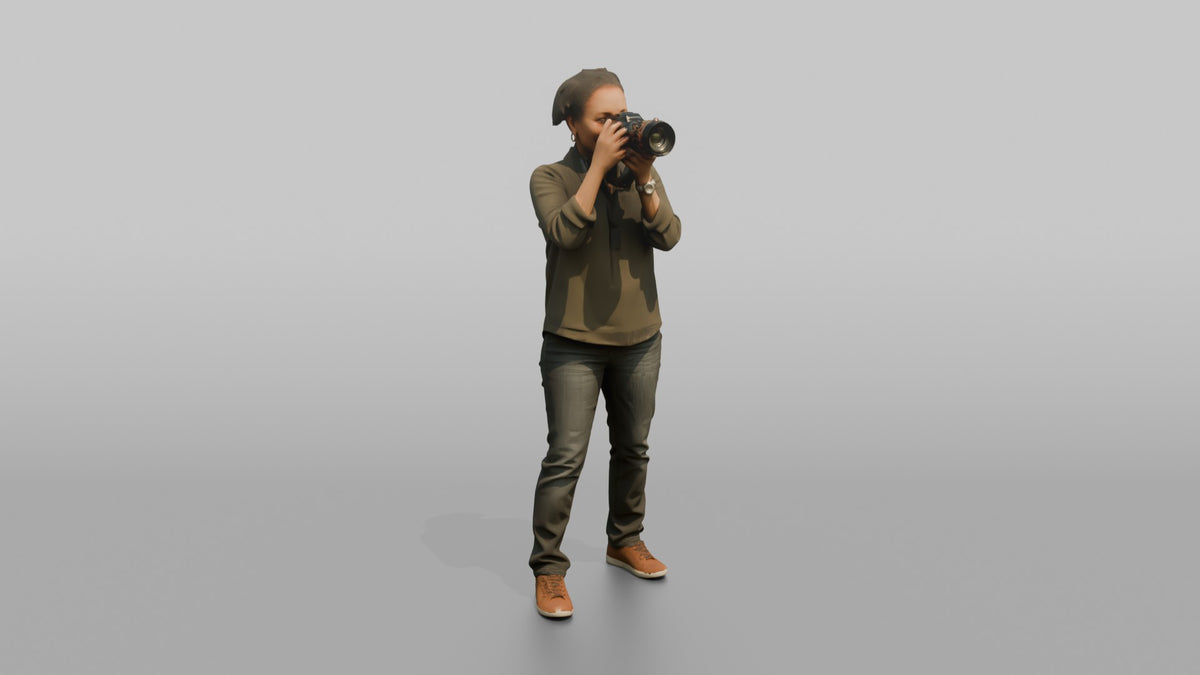 Mother Holding A Camera Up, Framing A Shot - 3D character model