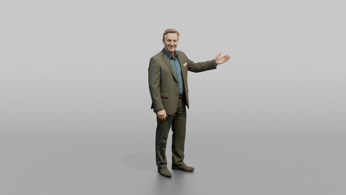 Host Man Gesturing Toward A Table, Arm Extended - 3D character model, view 5