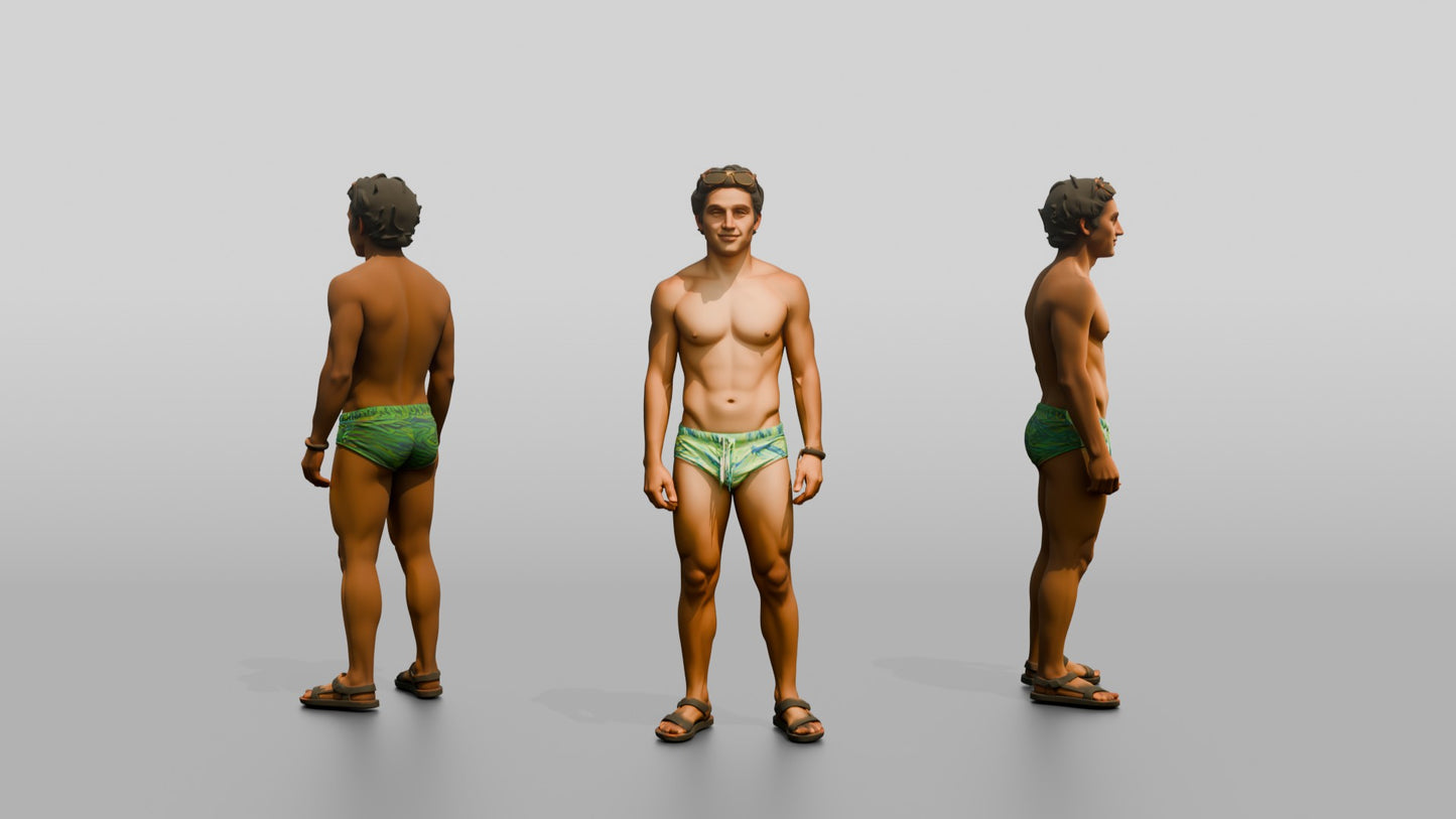 Mestizo Man in Yellow Patterned Swim Brief Pose
